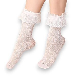 White Lace Ruffle Ankle Socks Stockings - NEW